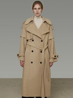 unspoken Elegant Minimal Workwear Oversized Double Breasted Lapel Khaki Wool Coats