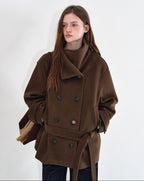 fano Brown Double Breasted Korean Notched Lapel Midlength Office For Women Long Coats