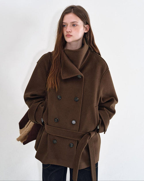 fano Brown Double Breasted Korean Notched Lapel Midlength Office For Women Long Coats