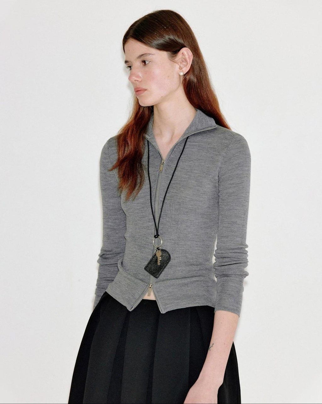 fano Cozy Lambswool Blend Zip Front Casual Fit Women Mottled Gray Knit Cardigans
