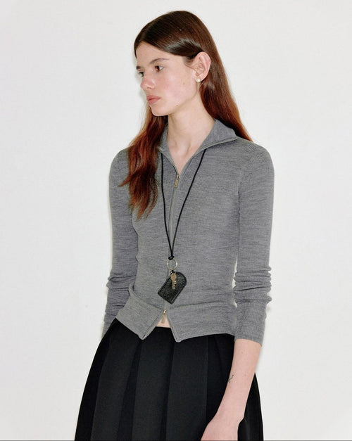 fano Cozy Lambswool Blend Zip Front Casual Fit Women Mottled Gray Knit Cardigans