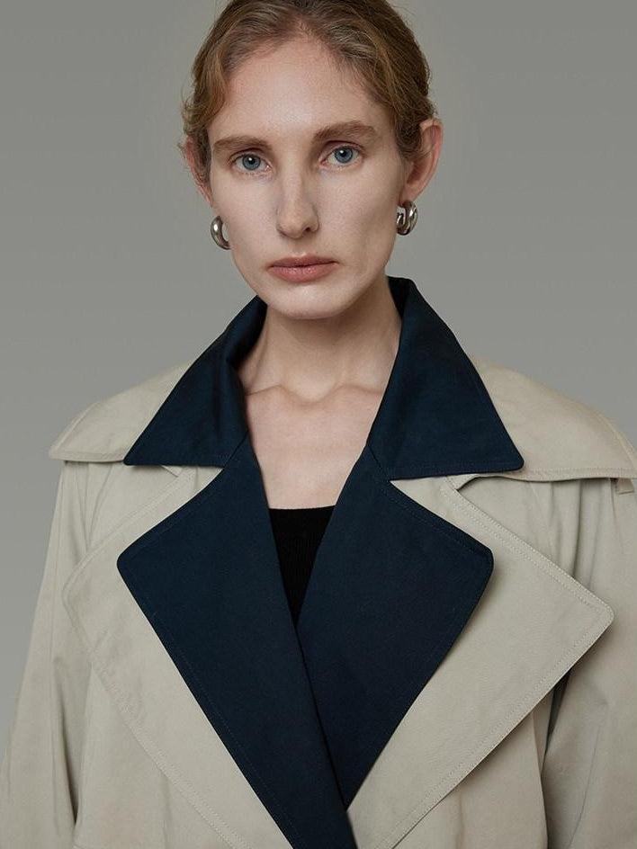 unspoken Minimalist Double Breasted Long Straight Workwear Beige Navy Trench Coats