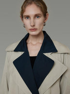 unspoken Minimalist Double Breasted Long Straight Workwear Beige Navy Trench Coats