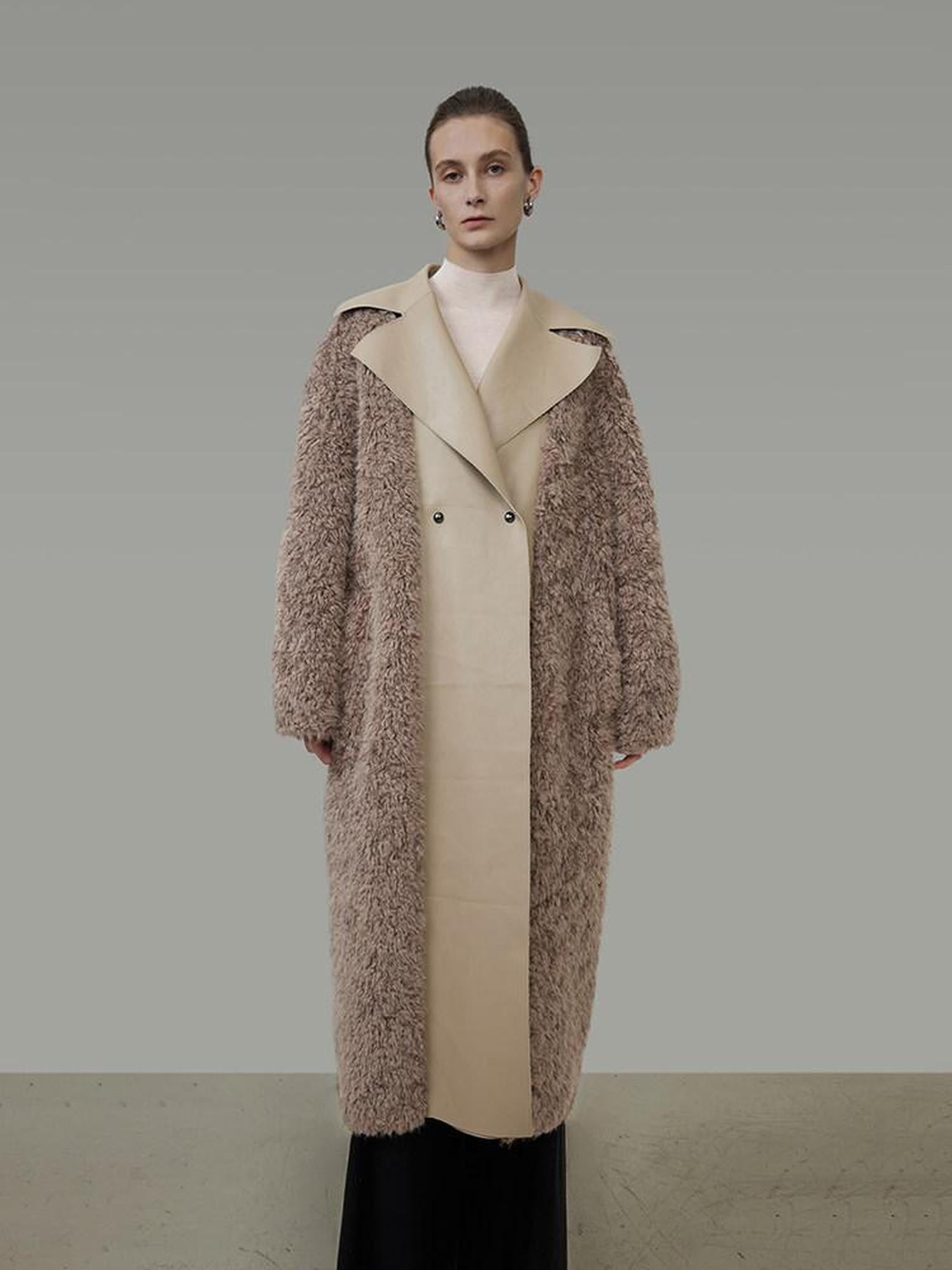 unspoken Thick Faux Fur Patchwork Oversized Simple Workwear Women Beige Brown Long Coats