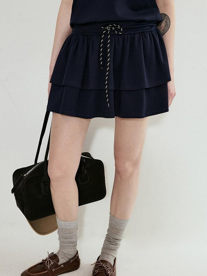 fano Navy Polo Short Sleeve Two Piece Pullover Mini Skirt For Women Top & Skirt Sets