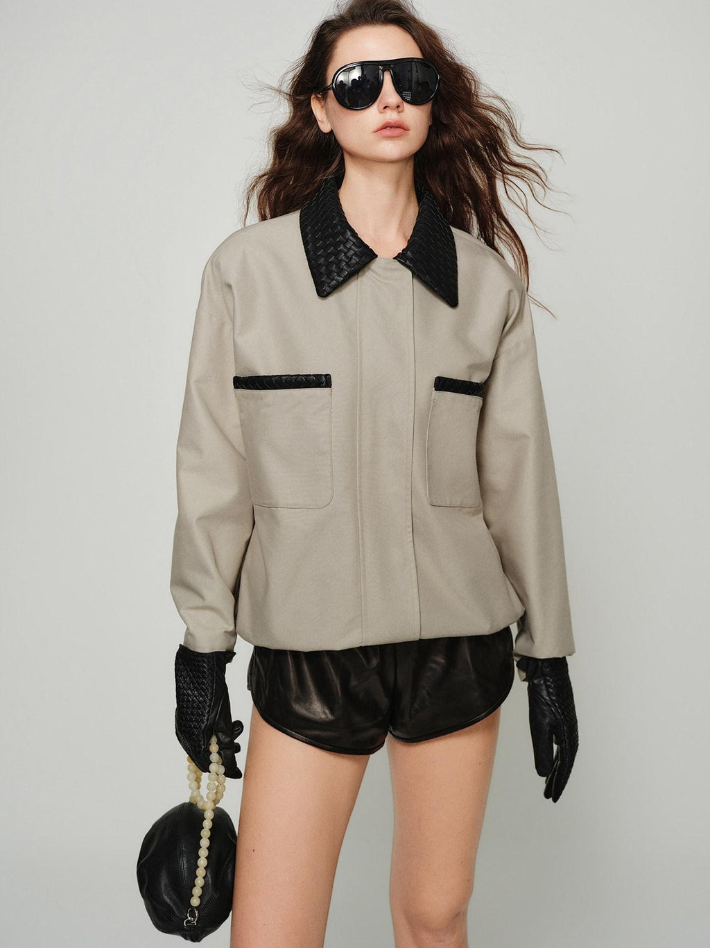 audreyyang Lightweight Casual Long Sleeve Women Nylon Cotton Light Gray Bomber Jackets