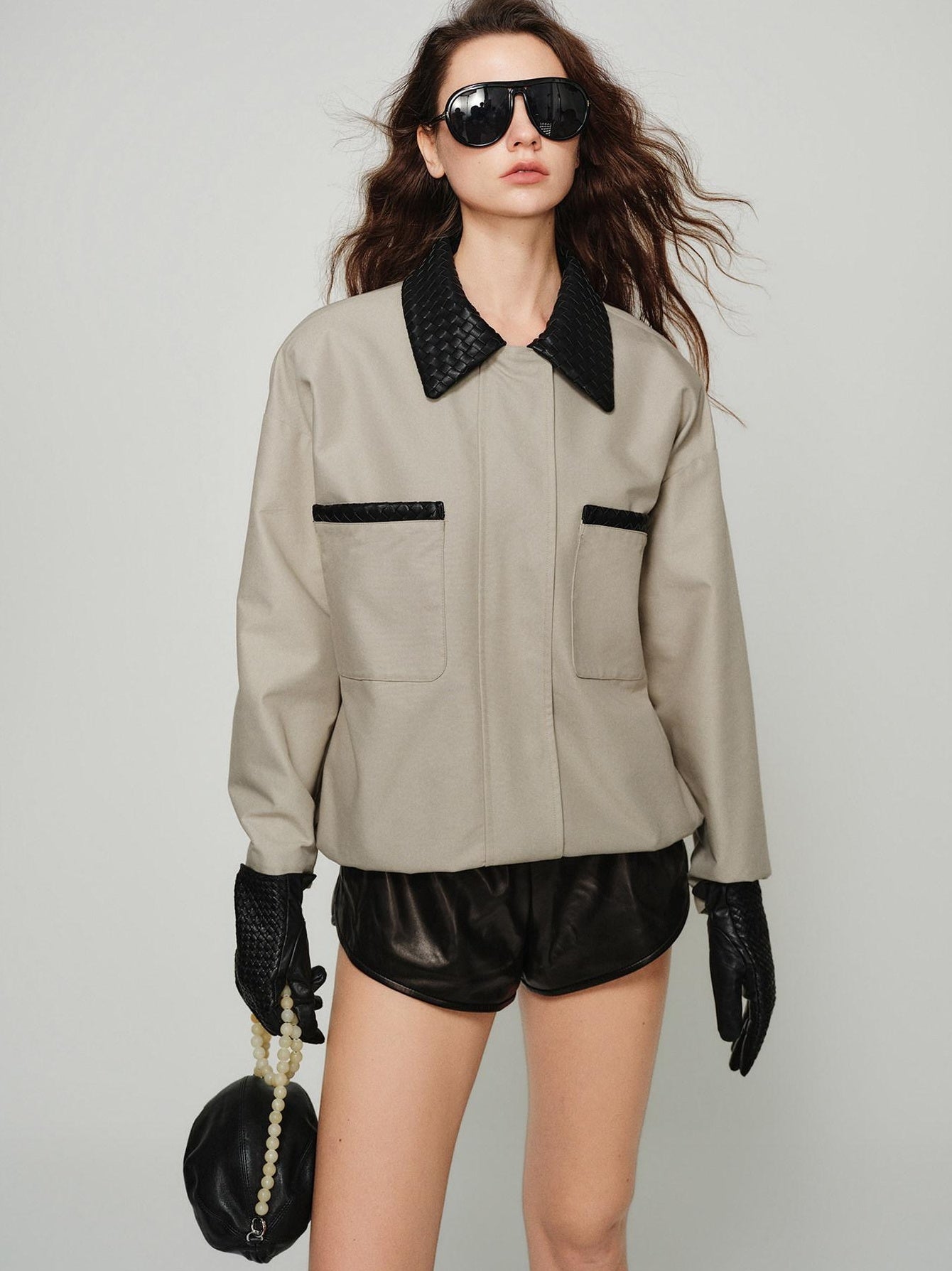 audreyyang Lightweight Casual Long Sleeve Women Nylon Cotton Light Gray Bomber Jackets