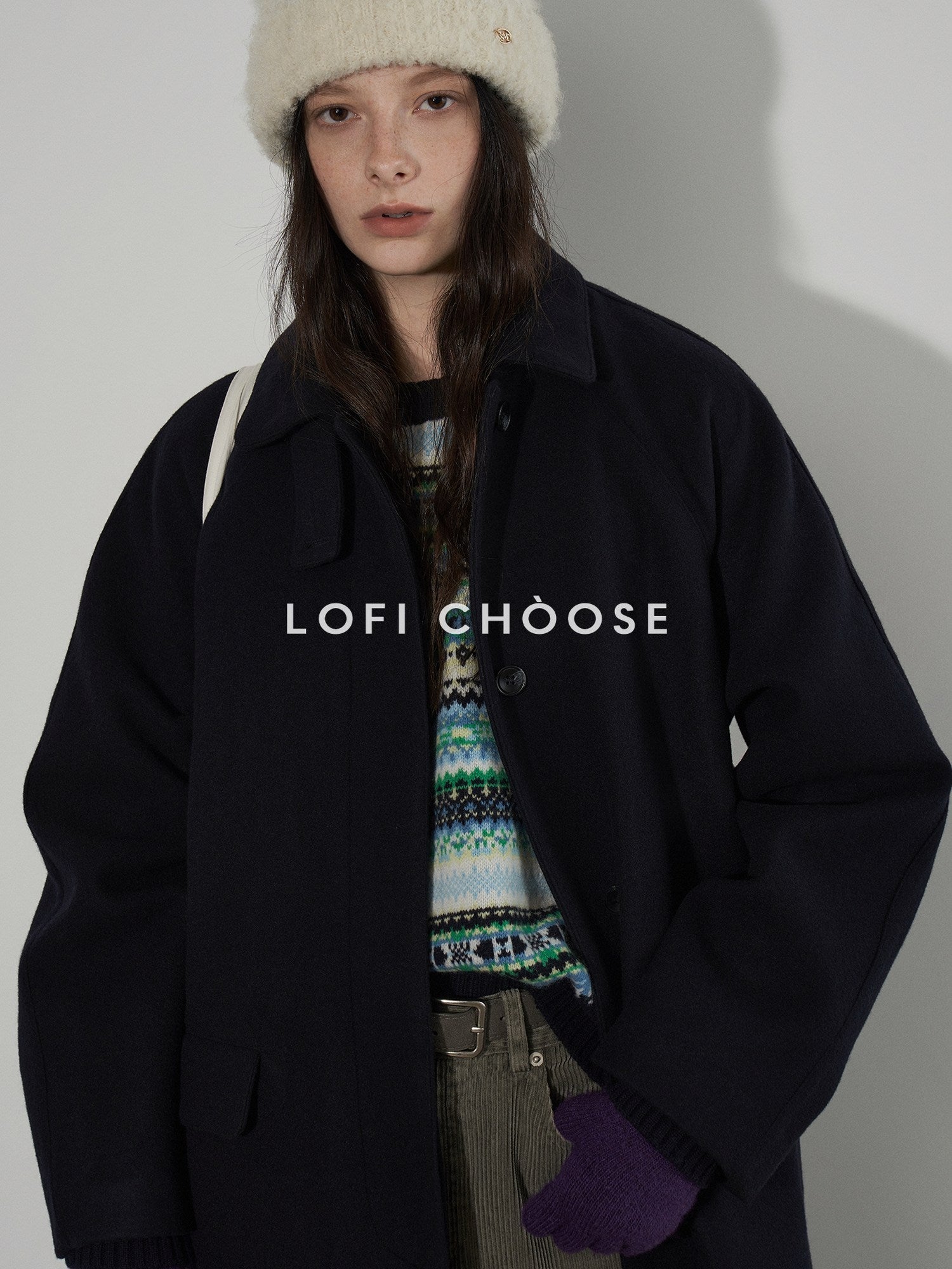 Lofi choose Chunky Knit Loose Fit Round Neck Pullover Navy Blue Commuter Sweaters