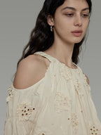 unspoken Breathable Skin Friendly Embroidered Loose Round Neck Long Sleeve Office Blouses