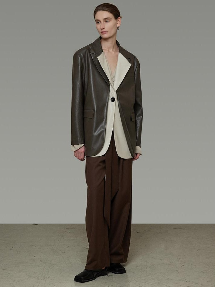 unspoken Soft Viscose Blazer Collar Relaxed Fit Commuter Women Brown Leather Jackets