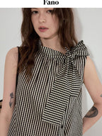 fano Viscose Lyocell Plaid Sleeveless Loose Pullover Korean Workwear Women Blouses