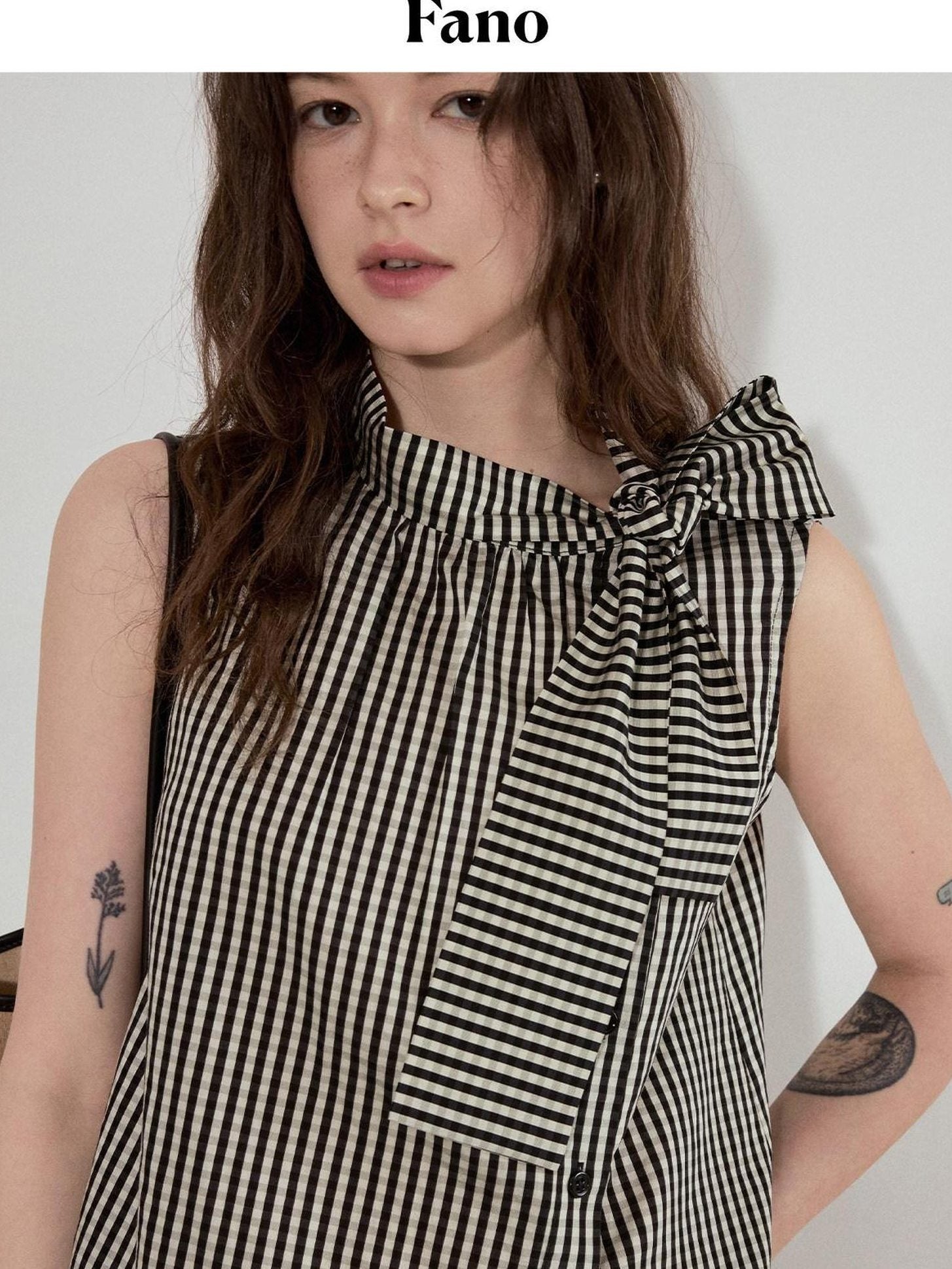 fano Viscose Lyocell Plaid Sleeveless Loose Pullover Korean Workwear Women Blouses