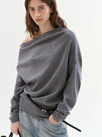 fano Minimalist Office Regular Asymmetric Neck Batwing Sleeve Women Nylon Sweaters