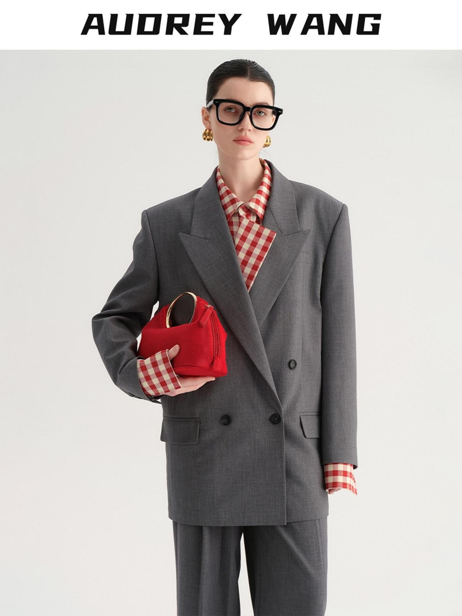 audreyyang Single Button Relaxed Fit Polyester Office For Women Long Sleeve Solid Blazers