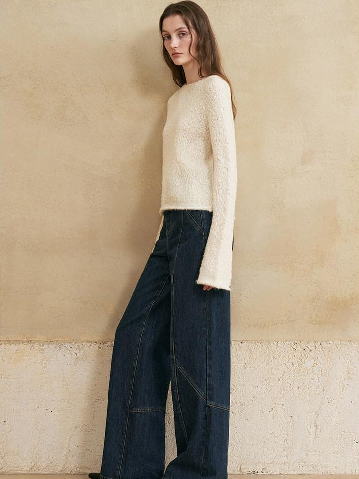 someone sometimes Washed Denim Relaxed Natural Waist Casual Zip Fly Blue Straight Leg Jeans