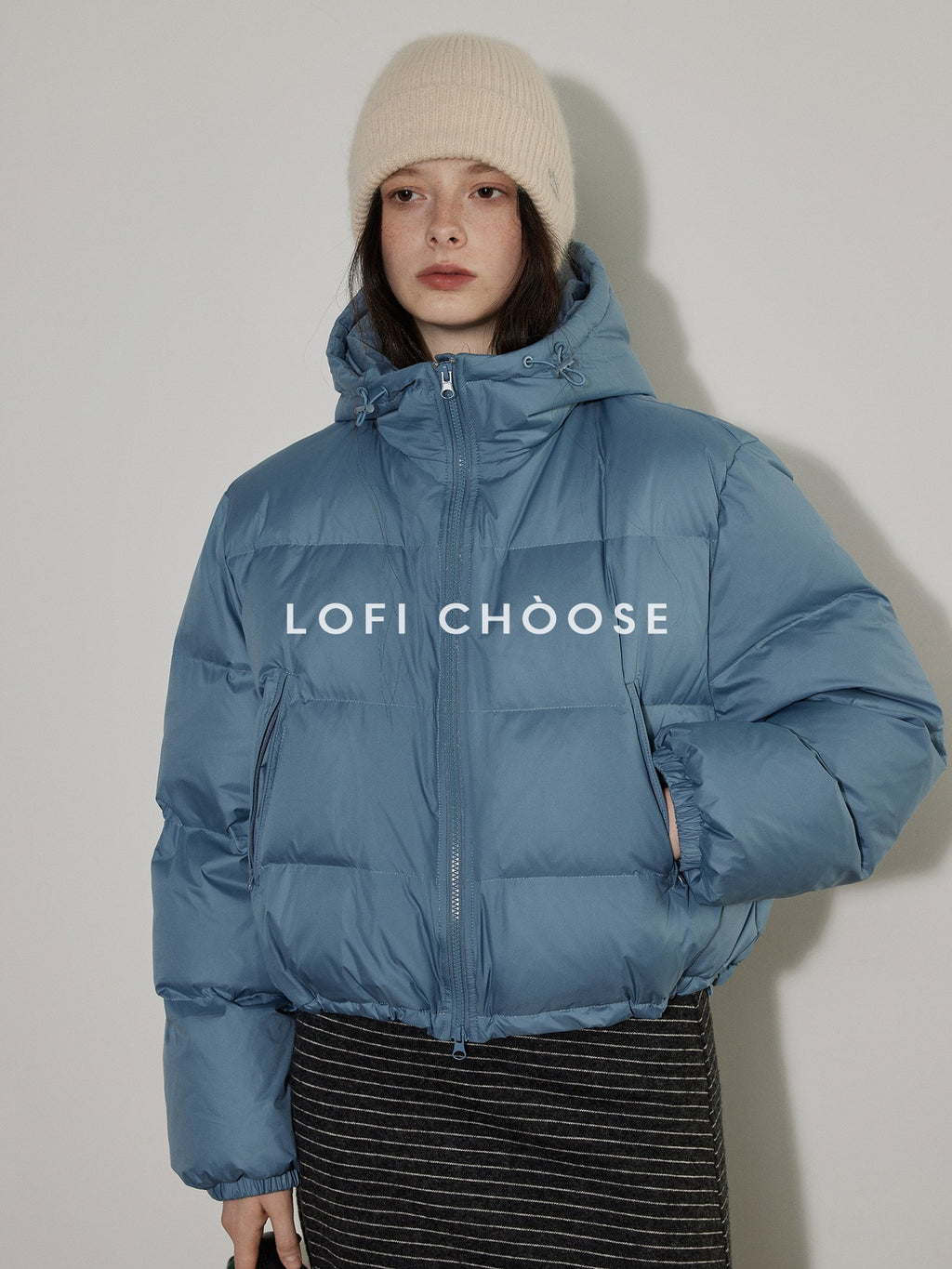 Lofi choose 90 Percent White Duck Down Warm Loose Hooded Short Casual Zipper Down Jackets