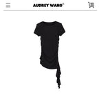 audreyyang_Modal_Cotton_Ruched_Commuter_Slim_Round_Neck_Womens_Black_Short_Sleeve_T-Shirts_MISSTT
