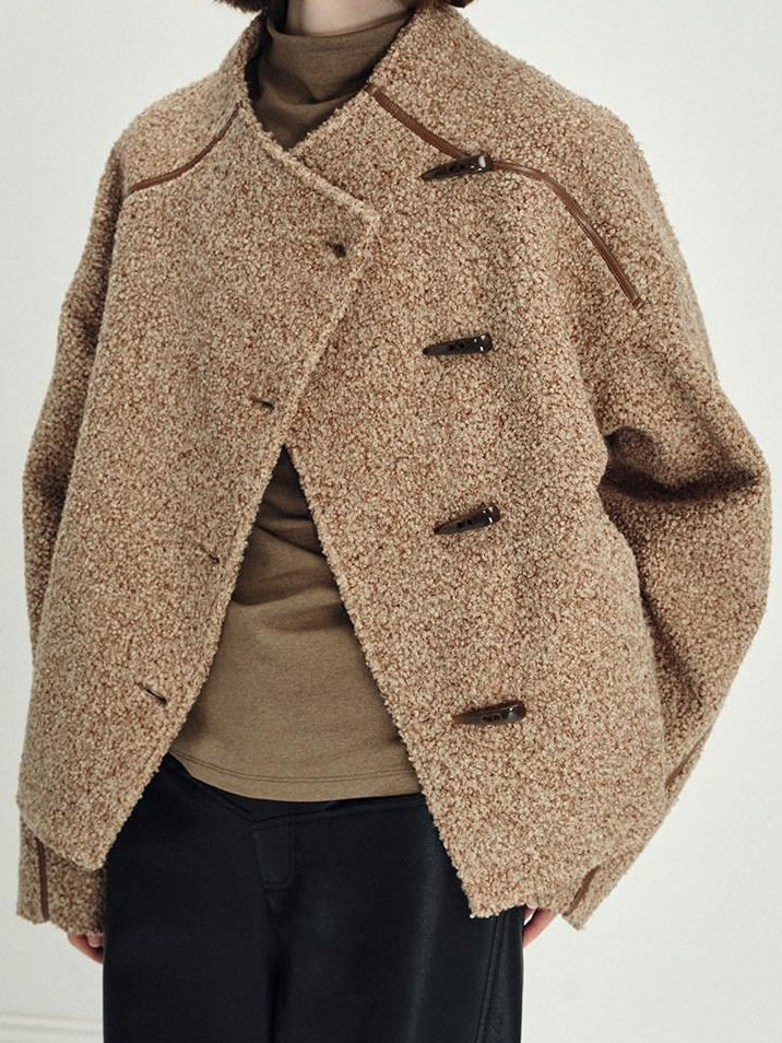 someonesometimes Insulated Original Design Loose Fit Button Stand Collar Unisex Short Coat