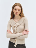 someonesometimes Soft Stretch Knit Slim Fit Casual V-neck Women Sand Long Sleeve T-Shirts