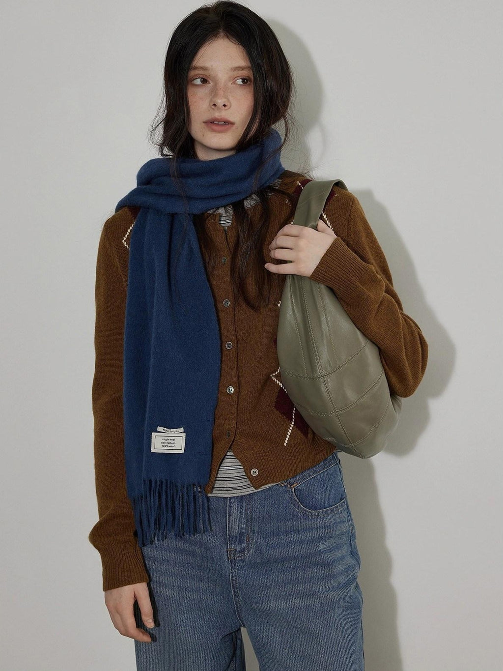 Lofi choose Soft Midweight British Argyle Contrast Button Women Knitwear Cardigans