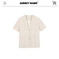 audreyyang_Pure_Linen_Commuter_Loose_Fit_Short_Sleeve_V-neck_Women_White_Blazers_MISSTT
