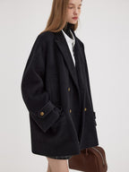 fano Minimalist Commuter Straight Fit Double Breasted Lapel Pocket Women Short Coat