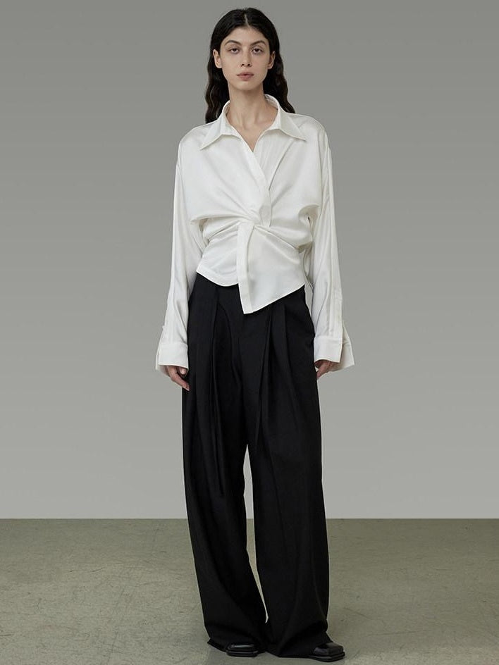 unspoken Shape Retaining Relaxed Slim V-neck Button Long Sleeve Women Polyester Blouses