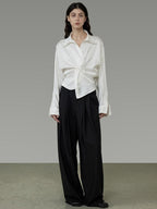 unspoken Shape Retaining Relaxed Slim V-neck Button Long Sleeve Women Polyester Blouses