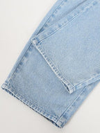 audreyyang High Waist Water Washed Light Blue Zipper Fly No Stretch Women Wide Leg Jeans