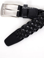 audreyyang Premium Cowhide Woven Leather Square Buckle Women Classic Belts
