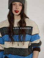 Lofi choose Soft Oversized Commuter Colorblock Knit Pullover Women Crew Neck Sweaters