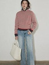 Lofi choose Acrylic Cotton Soft Striped Loose Fit Pullover Commuter Style Women Sweaters