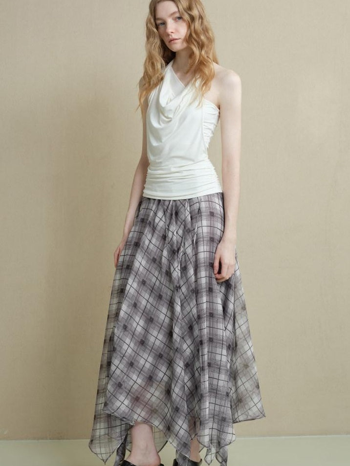 someonesometimes Flattering Commuter Slim Tie Strap Plaid Vest And Skirt Women Top & Skirt Sets