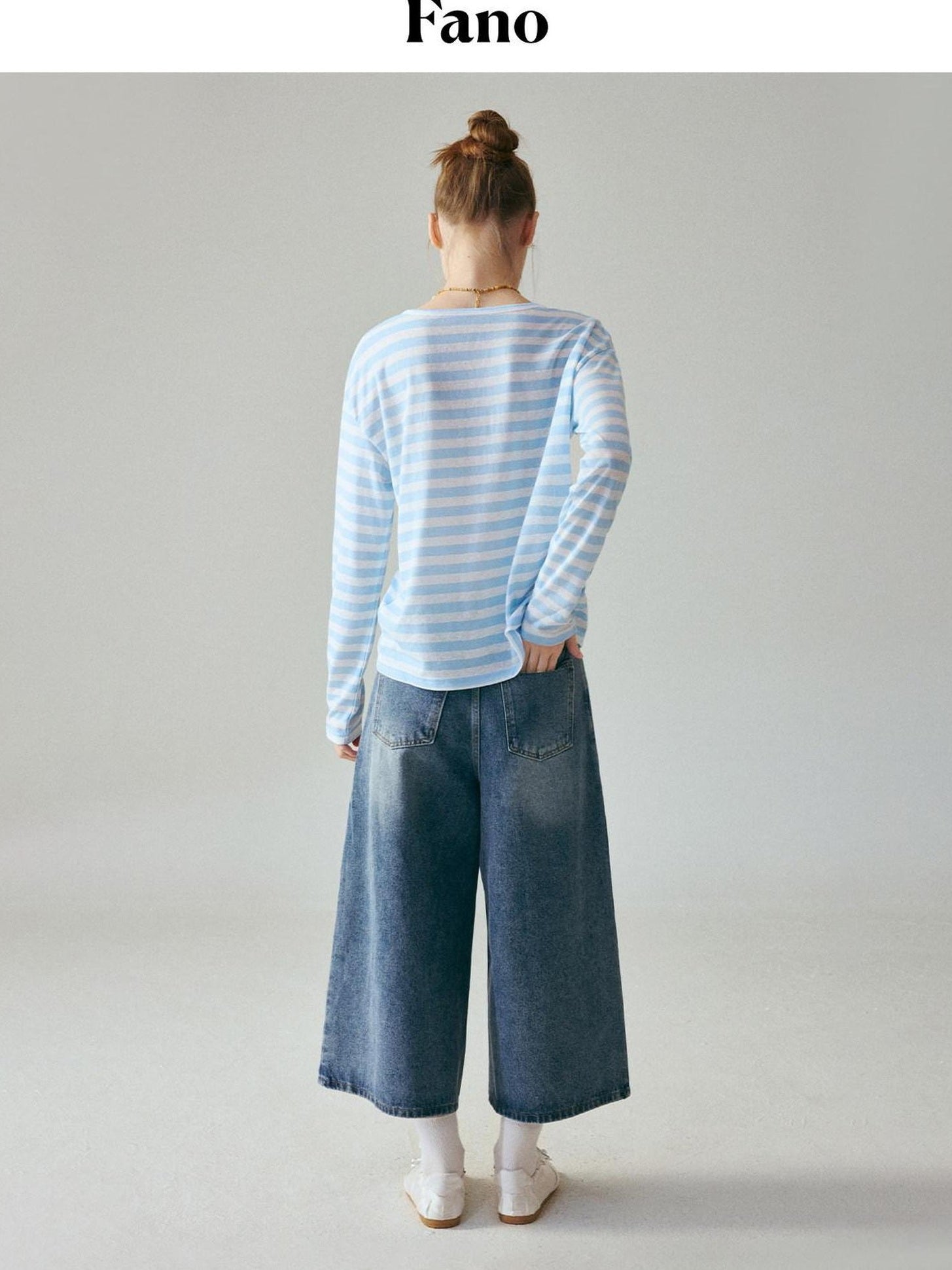 fano Natural Waist Loose Fit Ankle Crop Denim Casual Blue Youth Straight Leg Jeans