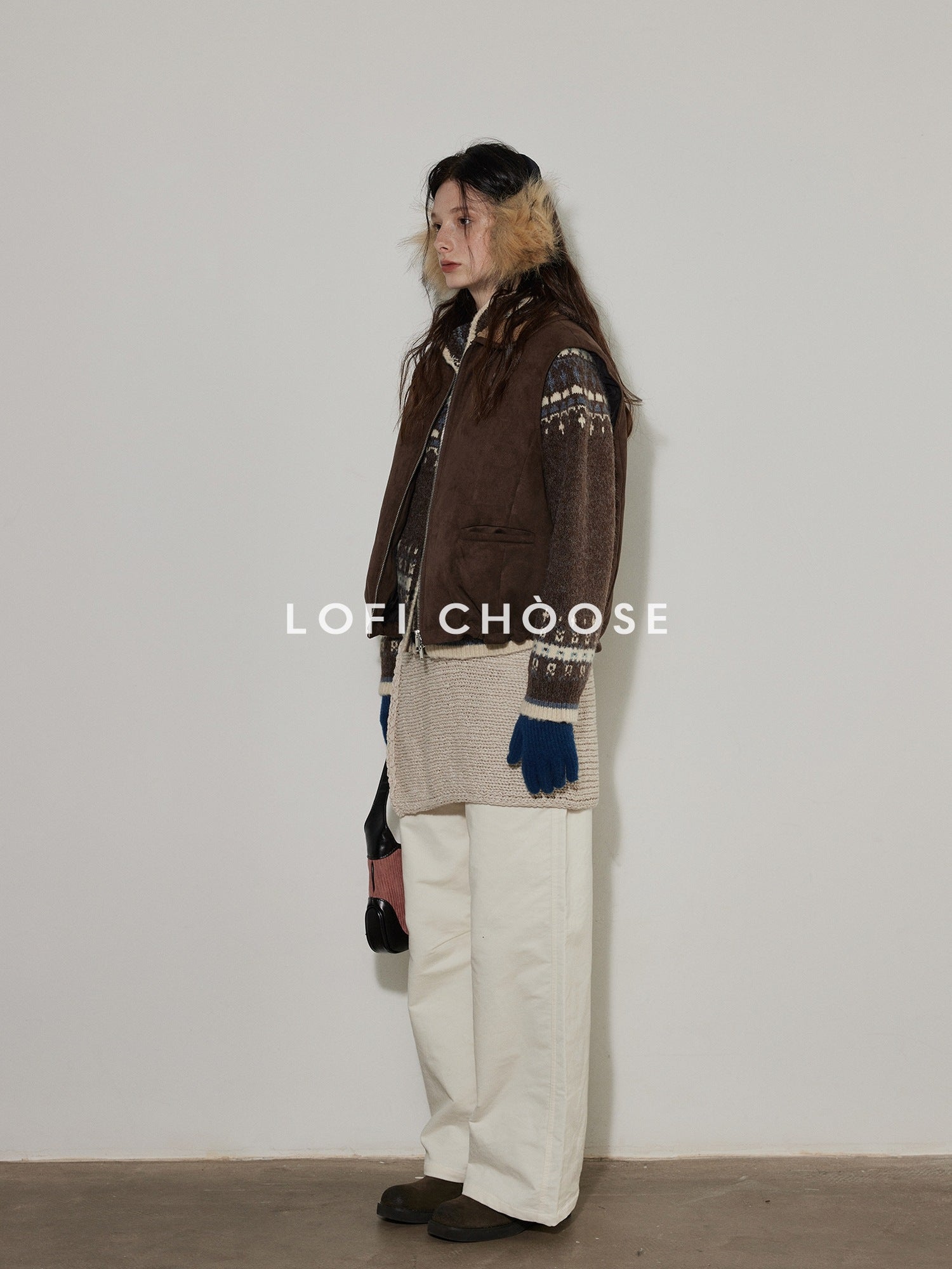 Lofi choose Thick Colorblock Lapel Loose Fit Womens Button Geometric Knit Cardigans