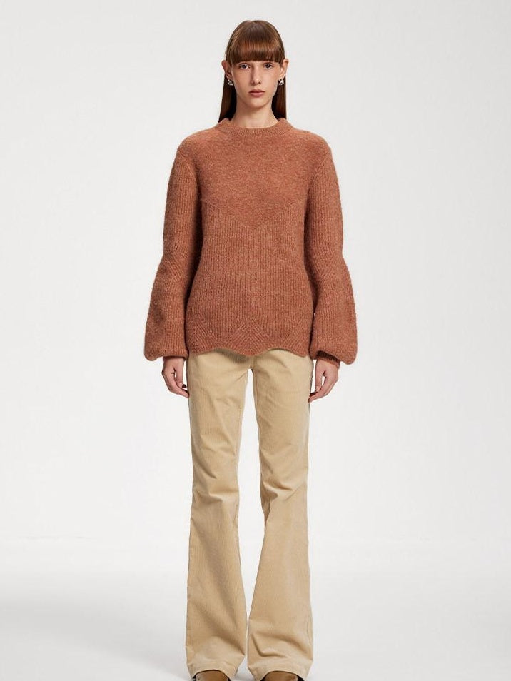 someone sometimes Recycled Viscose Wool Blend Commuter Crew Neck Pullover Cream Sweaters