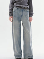 fano Soft Cotton No Stretch Commuter Relaxed Natural Waist Blue Straight Leg Jeans