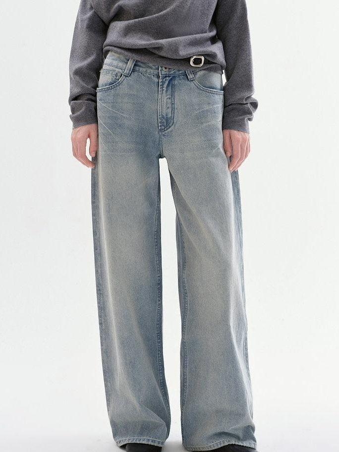 fano Soft Cotton No Stretch Commuter Relaxed Natural Waist Blue Straight Leg Jeans