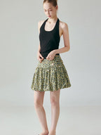 fano Lined Printed Bubble Silhouette Polyester Loose Korean Commuter Mini Skirts