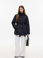 ikyou Insulated Embroidered Pocket Korean Loose Mid Length Stand Collar Puffer Jackets
