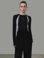unspoken Nylon Viscose Stretch Slim Fit Minimalist Office Colorblock Crewneck Sweaters