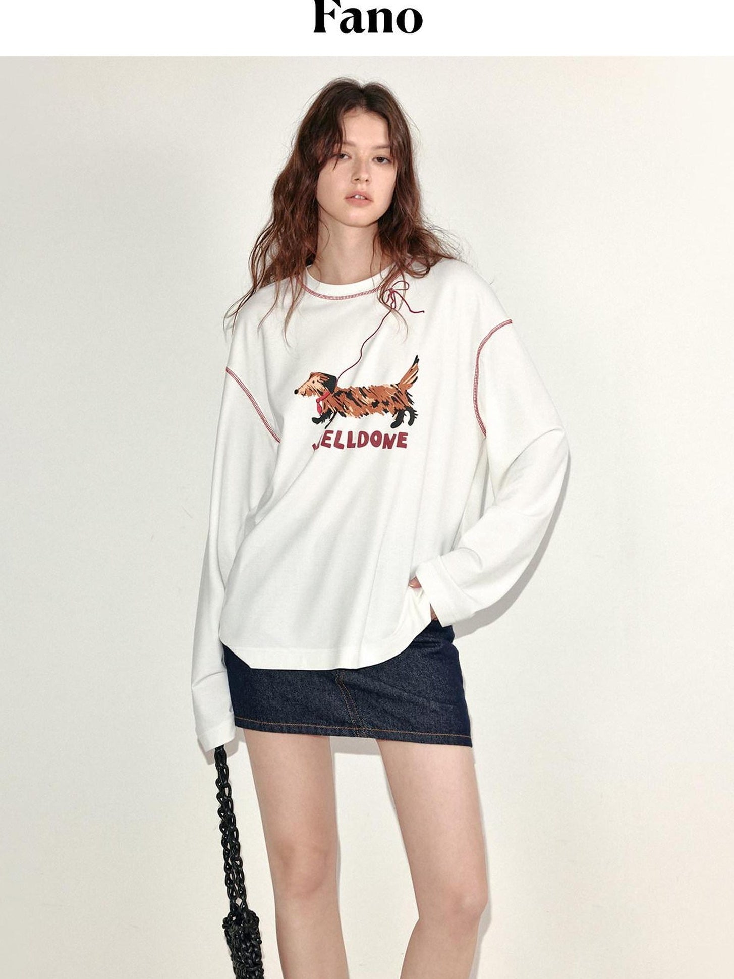 fano Lyocell Stretch Loose Korean Commuter Round Neck Printed Long Sleeve T-Shirts