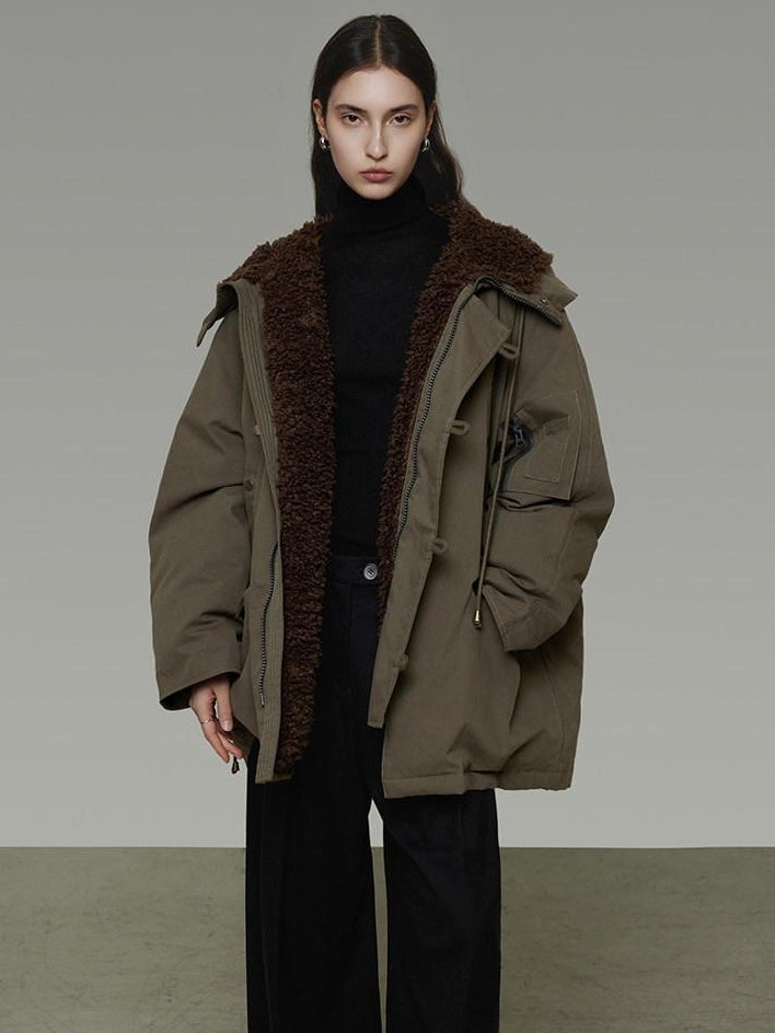 unspoken 90 Percent White Duck Down Hooded Loose Patchwork Cotton Warm Women Down Jackets