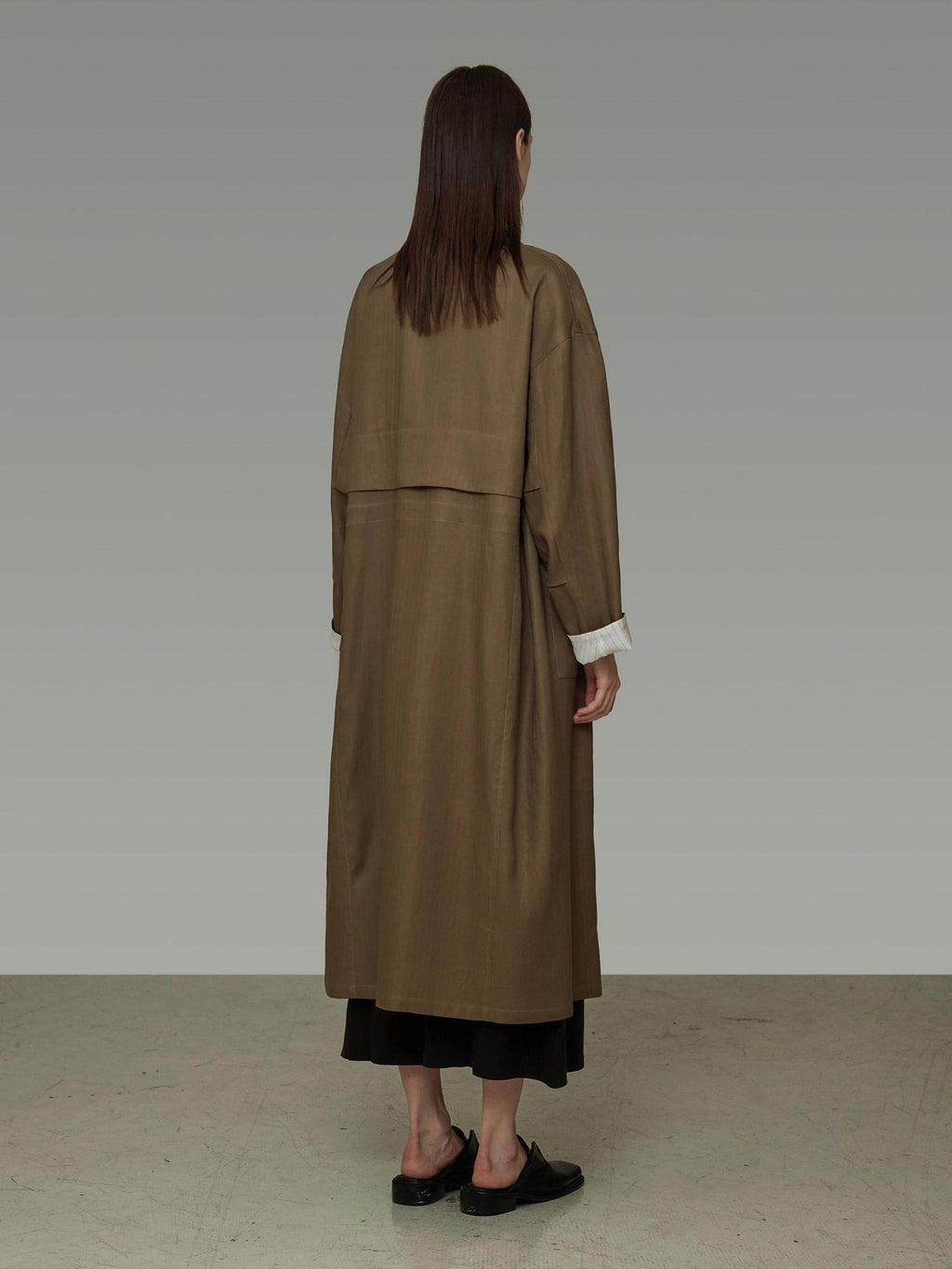 unspoken Minimalist Commuter Loose Long Single Breasted Women Olive Brown Trench Coats