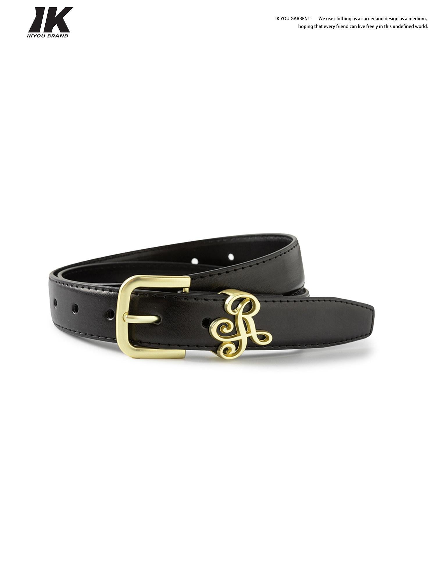 ikyou Slim Genuine Split Leather Plain Pin Buckle Versatile Women Casual Belts