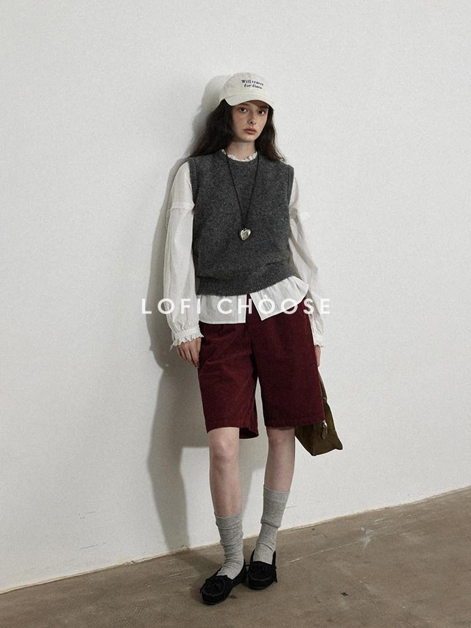 Lofi choose Soft Crewneck Knit Vest Commuter Office Wear Solid Dark Gray Sweaters