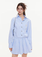 ikyou Breathable Embroidered High Waist A Line Office Blue Womens Midi Dresses
