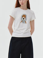 fano Soft Cotton Korean Slim Round Neck Animal Print Women Short Sleeve T-Shirts