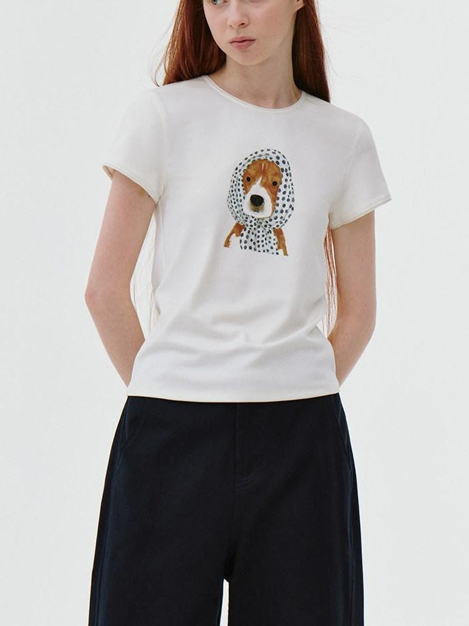 fano Soft Cotton Korean Slim Round Neck Animal Print Women Short Sleeve T-Shirts
