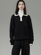 unspoken Thermal Acrylic Blend Loose Fit Pullover Commuter Black Knit Sweaters